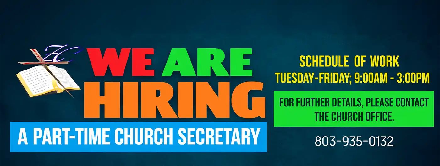 Now hiring a part-time church secretary, Tuesday through Friday, 9 AM. click for details